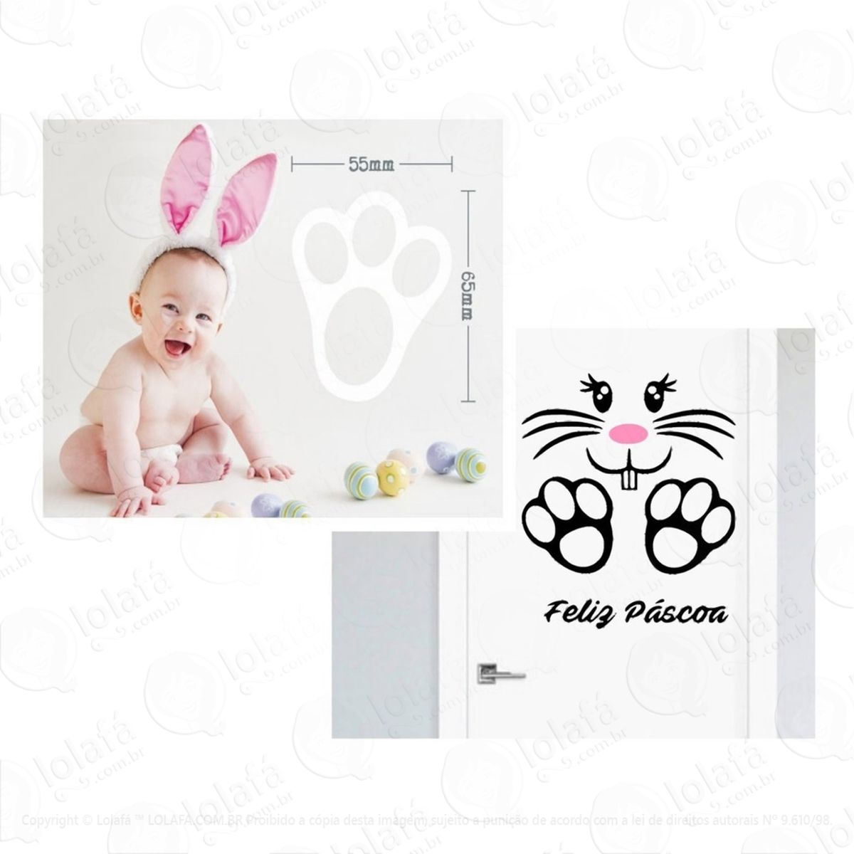 Kit Adesivo Páscoa Coelhinho E Pegada Fofo Decorativo Mod:4463