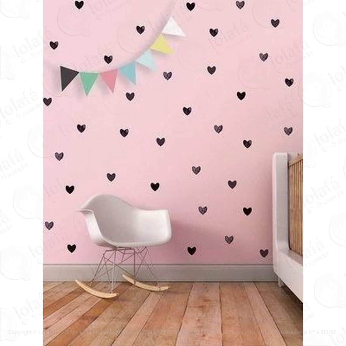 Adesivo Coração 7cm Parede 130 Unid Corações Quarto Bebê Mod:4533