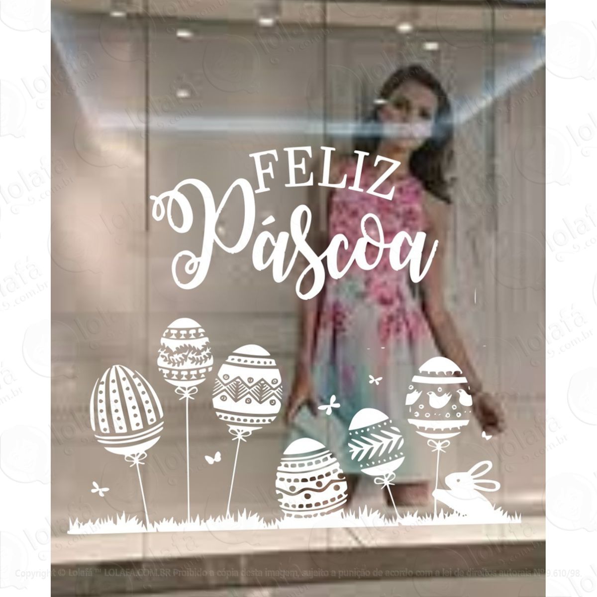 Adesivo Vitrine Páscoa Feliz Loja Condomínio Decoração Mod:4582