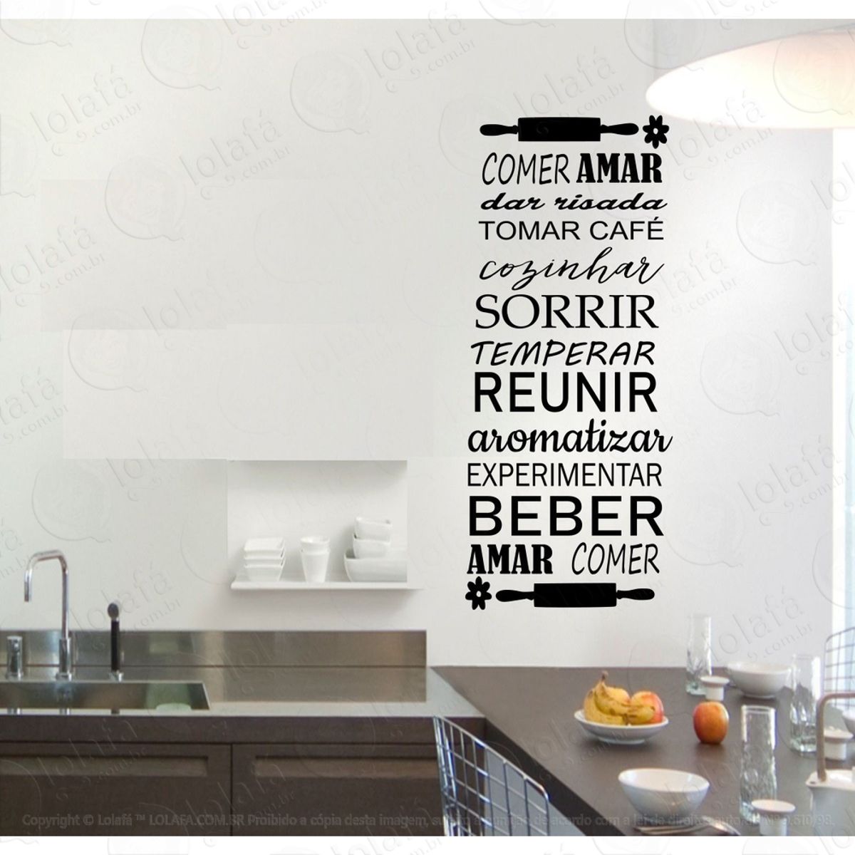 Adesivo Decorativo Cozinha Comer Amar Parede Positividade Mod:4593