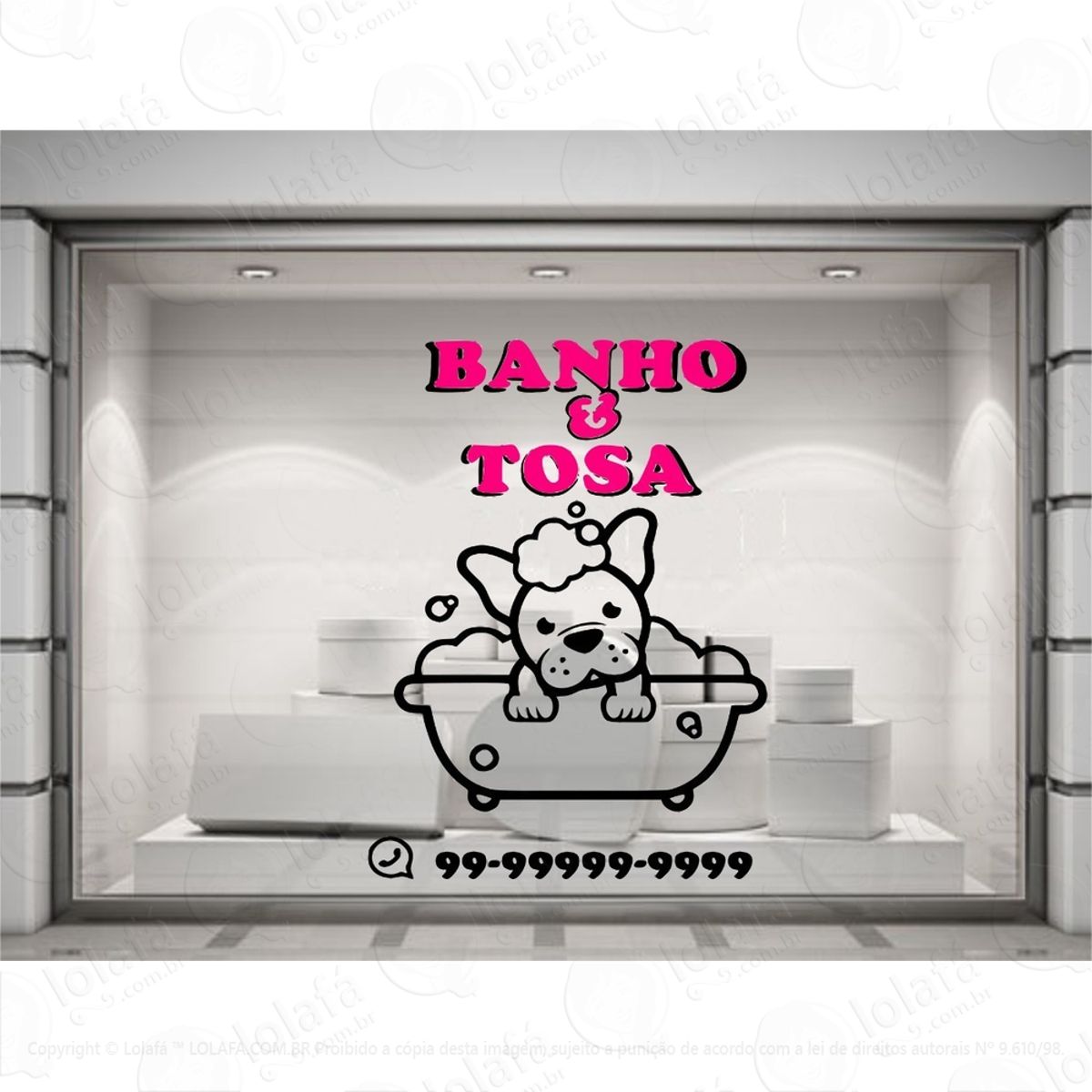 Adesivo Vitrine Banho E Tosa Pet Shop Parede Pet Shop Mod:4614