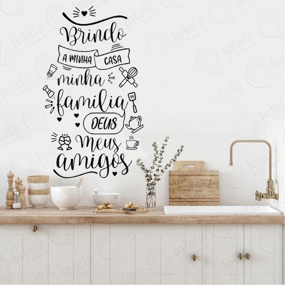 Adesivo De Parede Frase Brindo Minha Casa Minha Família Mod:4690