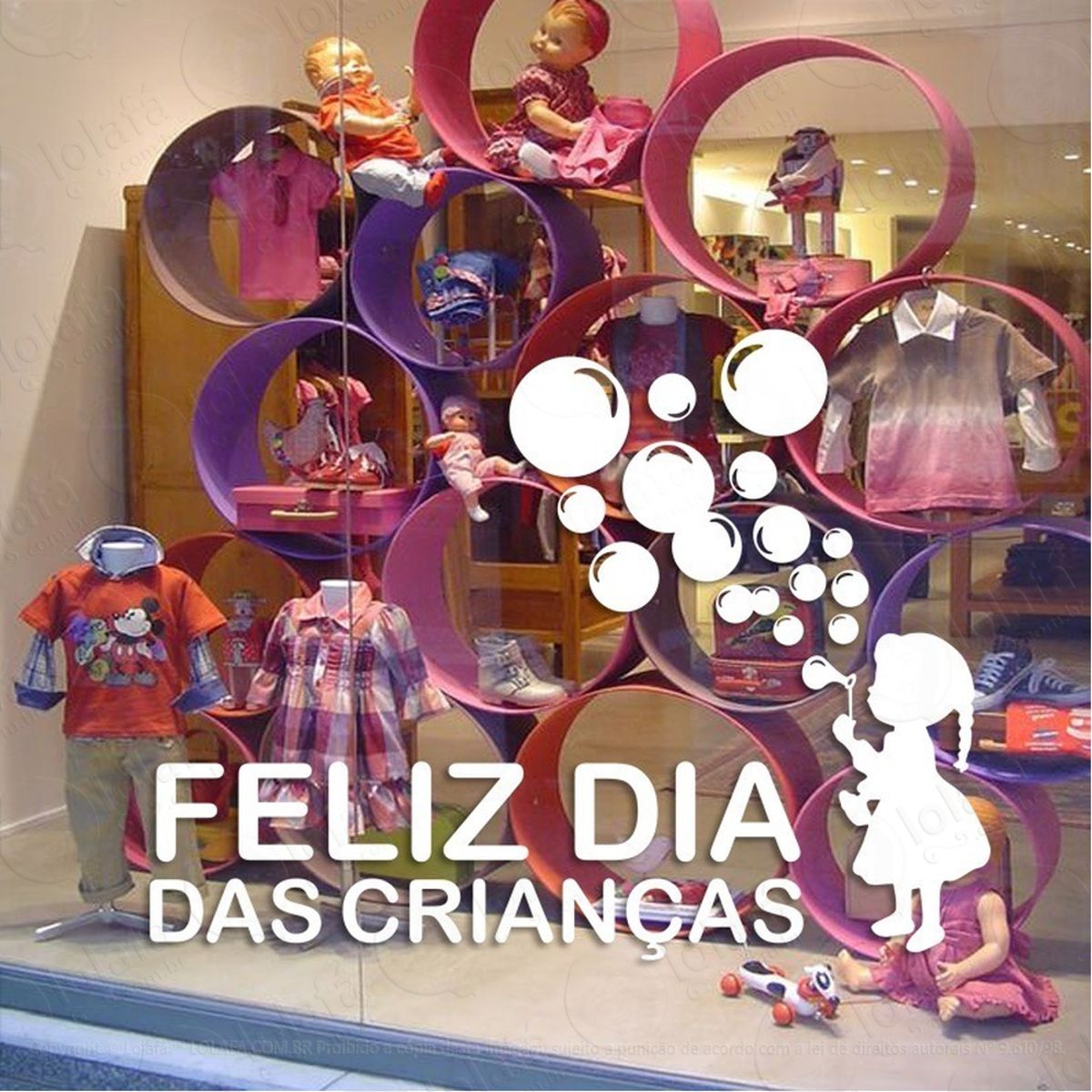 Adesivo Decorativo Vitrine Feliz Dia Das Crianças Bolhas Mod:4692