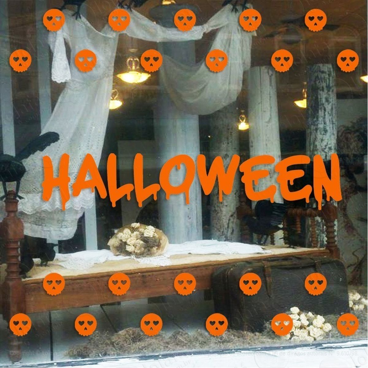 Adesivo Decorativo Vitrine Caveiras Halloween Mod:4694