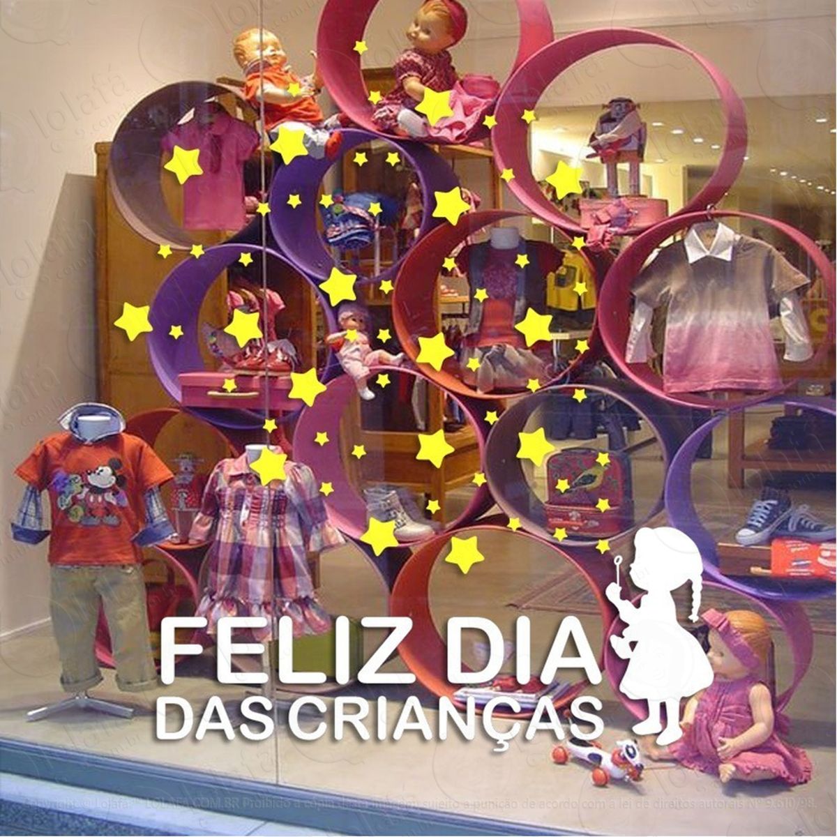 Adesivo Decorativo Vitrine Feliz Dia Das Crianças Estrelas Mod:4710