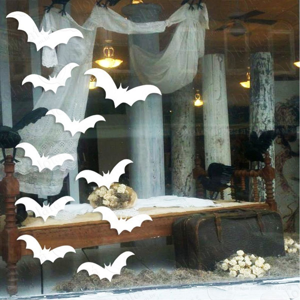 Adesivo Decorativo Vitrine Halloween Morcegos - 10 Unidades Mod:4713