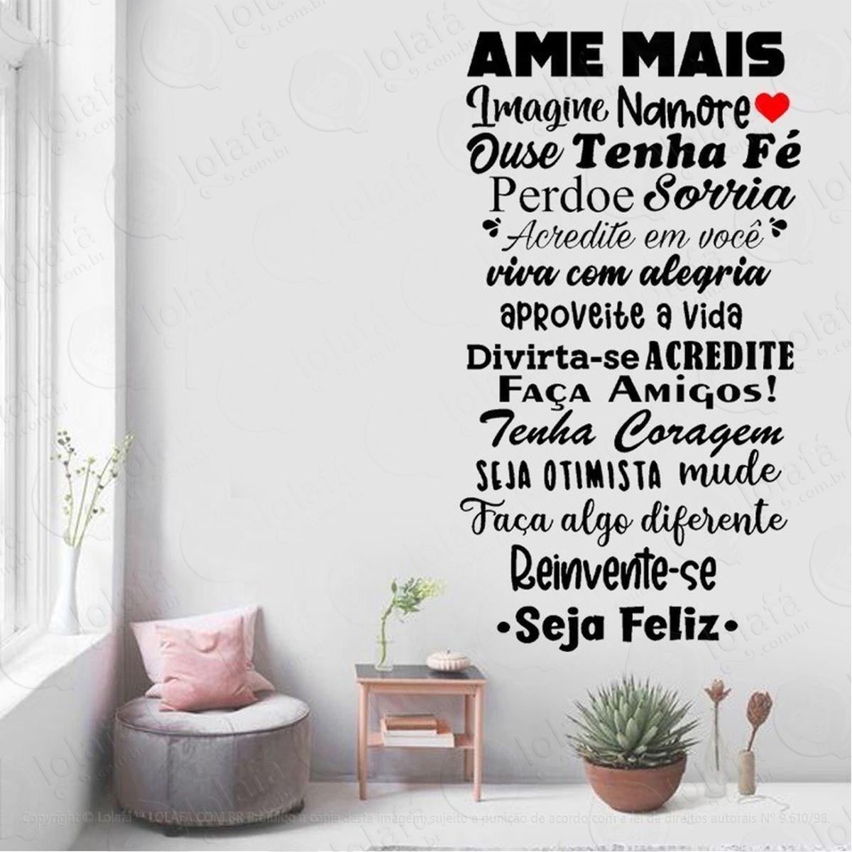 Adesivo De Parede Frase Ame Mais Tenha Fé Seja Feliz Mod:4723