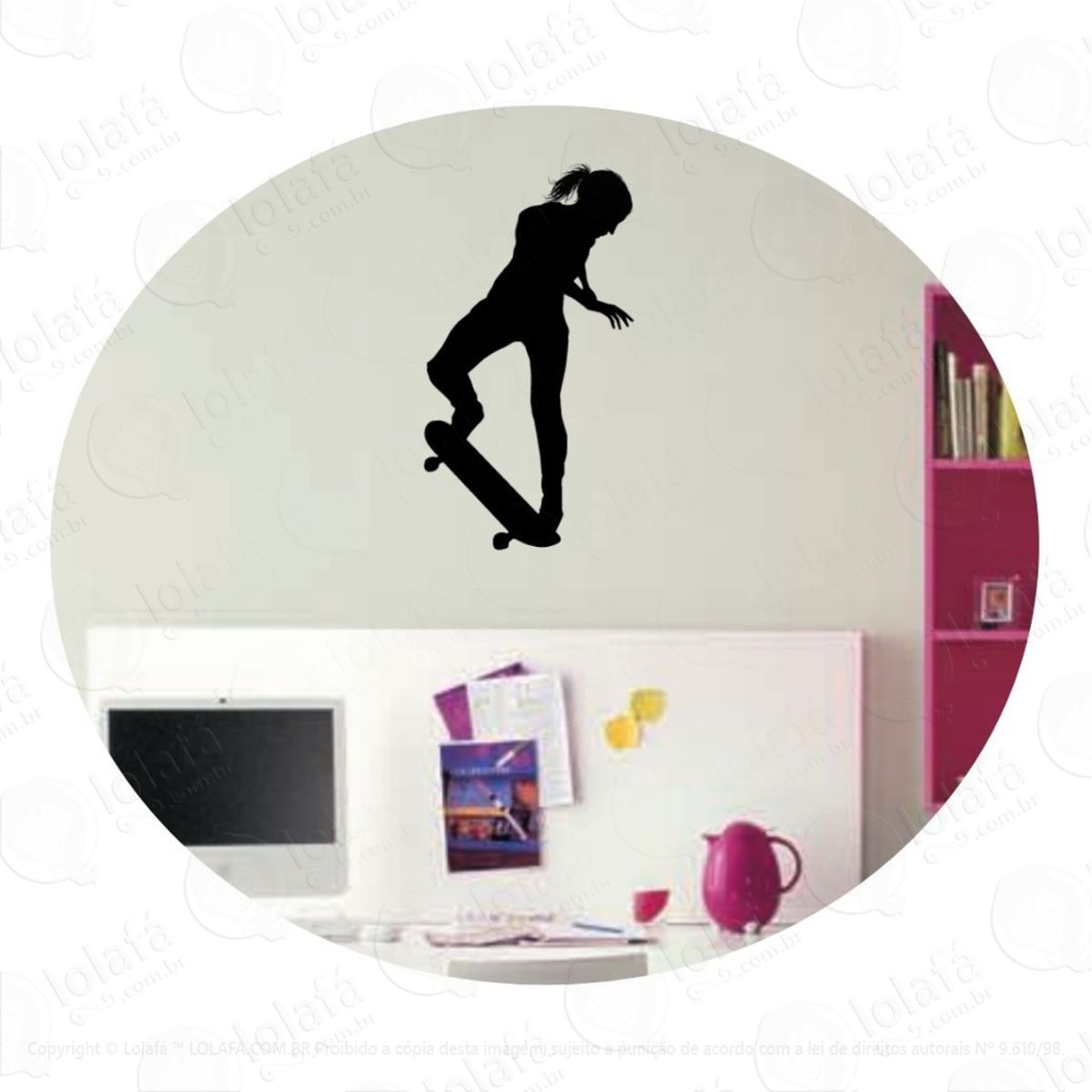 Adesivo De Parede Quarto Adolescente Skate Feminino Mod:4998