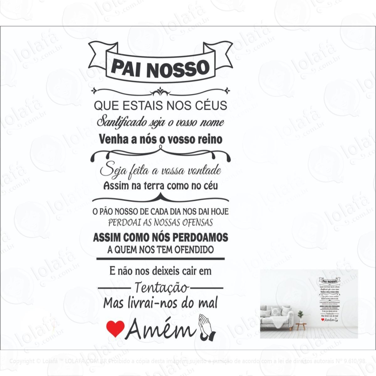 Adesivo Decorativo De Parede Quarto Sala Oração Pai Nosso Mod:6107