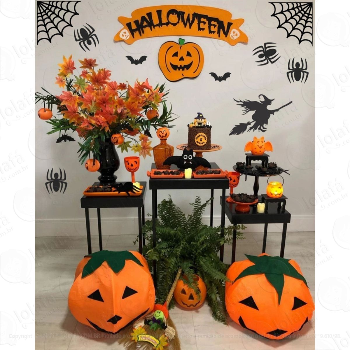 Kit Cenário Halloween Decoração Aranhas Morcegos Caveiras Mod:6135