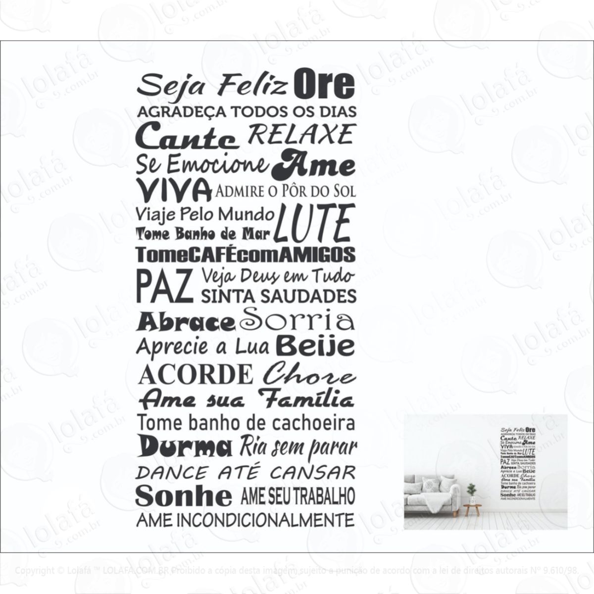 Adesivo De Parede - Seja Feliz - Ore - Agradeça - Ame Mod:6150