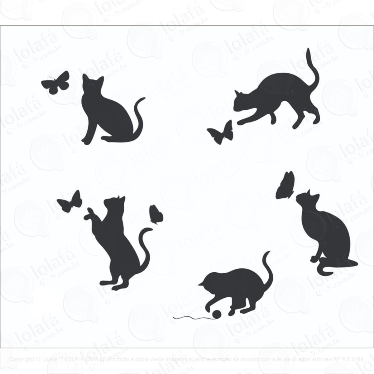 Adesivo De Parede Gatinhos E Borboletas Sala - Quarto - Casa Mod:6162