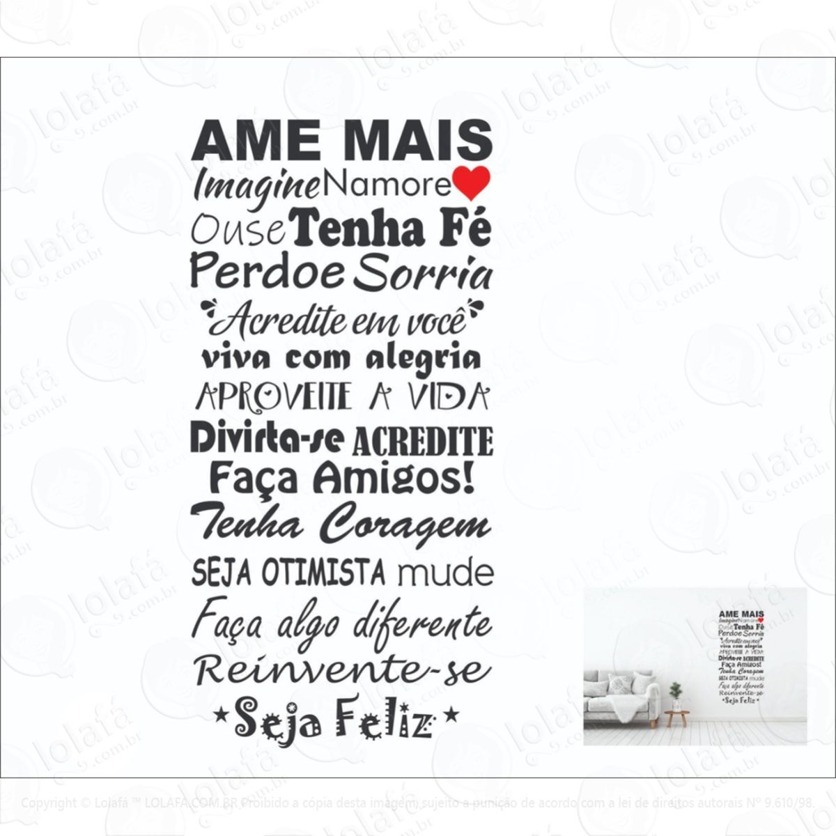 Adesivo De Parede - Ame Mais - Casa Família Amor Amigos Mod:6169