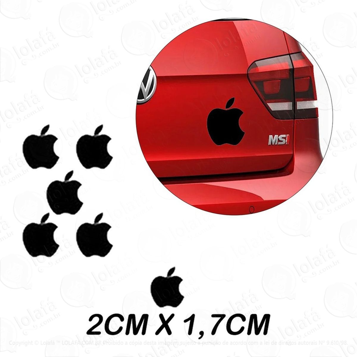 Kit 5 Adesivos Vinil Logo Maçã Apple Vidro Janela Porta Mod:6462