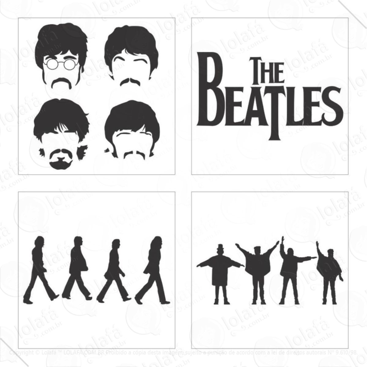 Kit Adesivo Carro Moto The Beatles 15cm - 4 Unidades Mod:6675