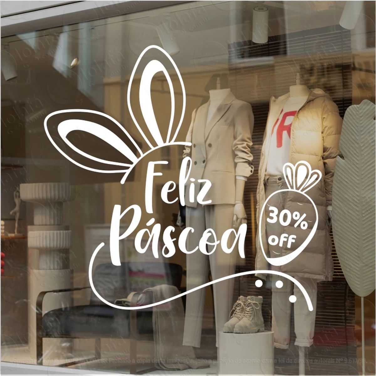 Adesivo Vitrine Feliz Páscoa 30% Mod:21