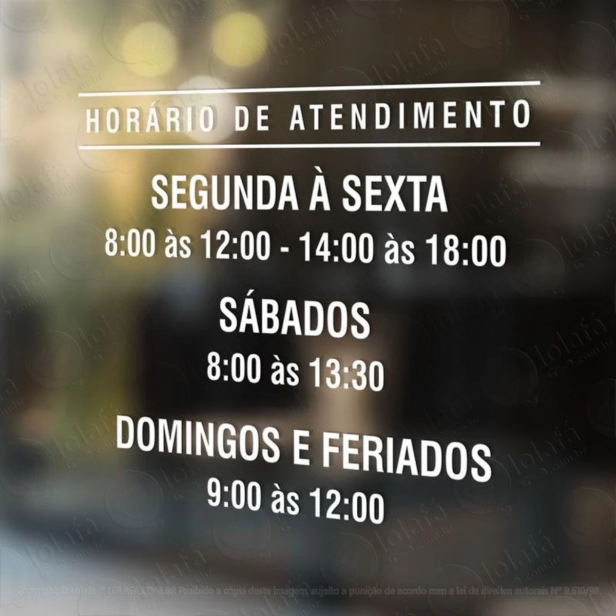 adesivo para porta e vitrine horário de atendimento e funcionamento mod:56