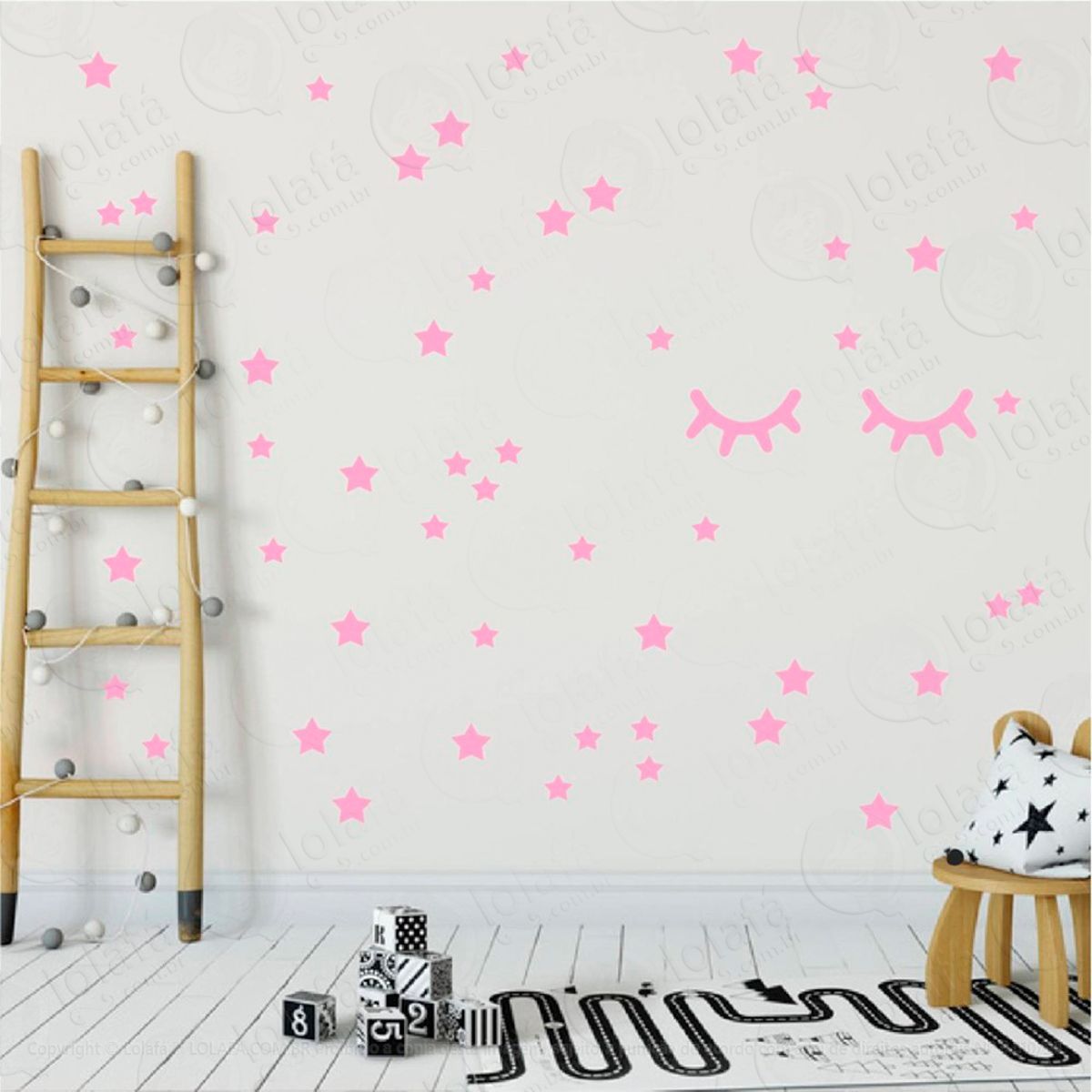 Adesivos Cílios e Estrelas 59 Peças Adesivos para Quarto de Bebê Infantil Mod:9