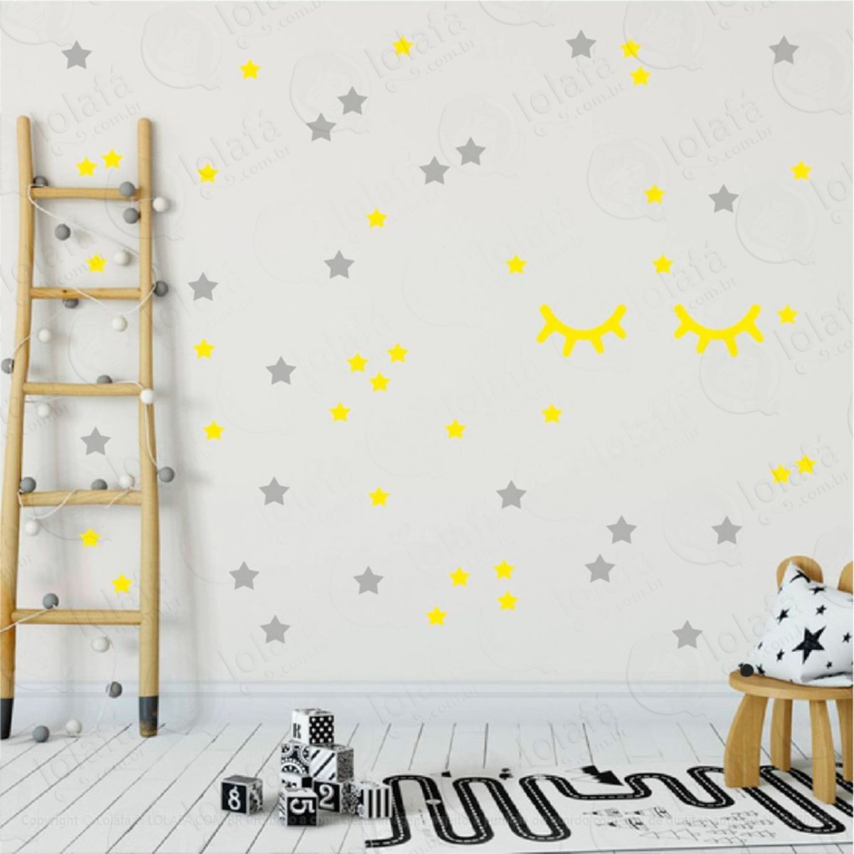 Adesivos Cílios e Estrelas 59 Peças Adesivos para Quarto de Bebê Infantil Mod:10