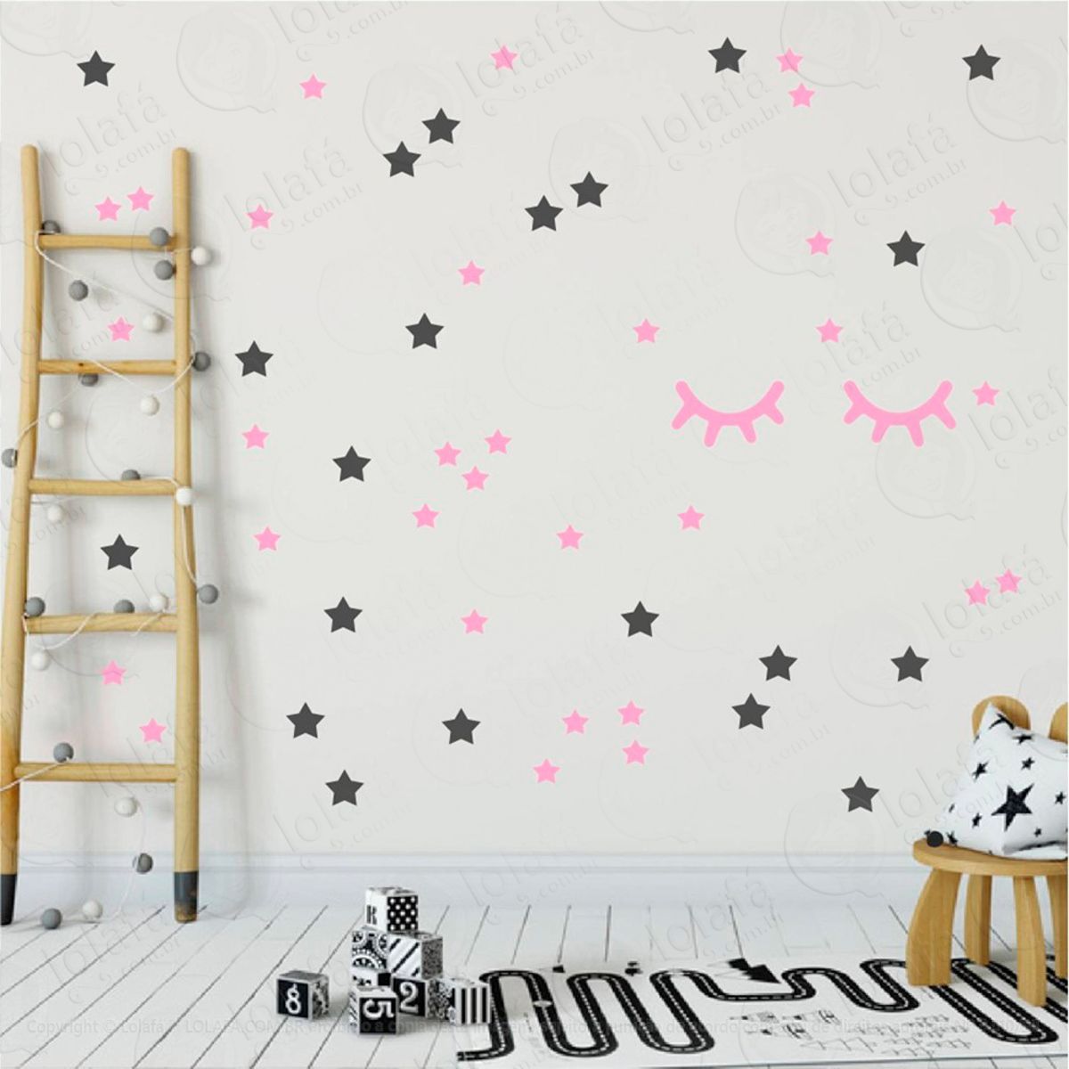 Adesivos Cílios e Estrelas 59 Peças Adesivos para Quarto de Bebê Infantil Mod:11