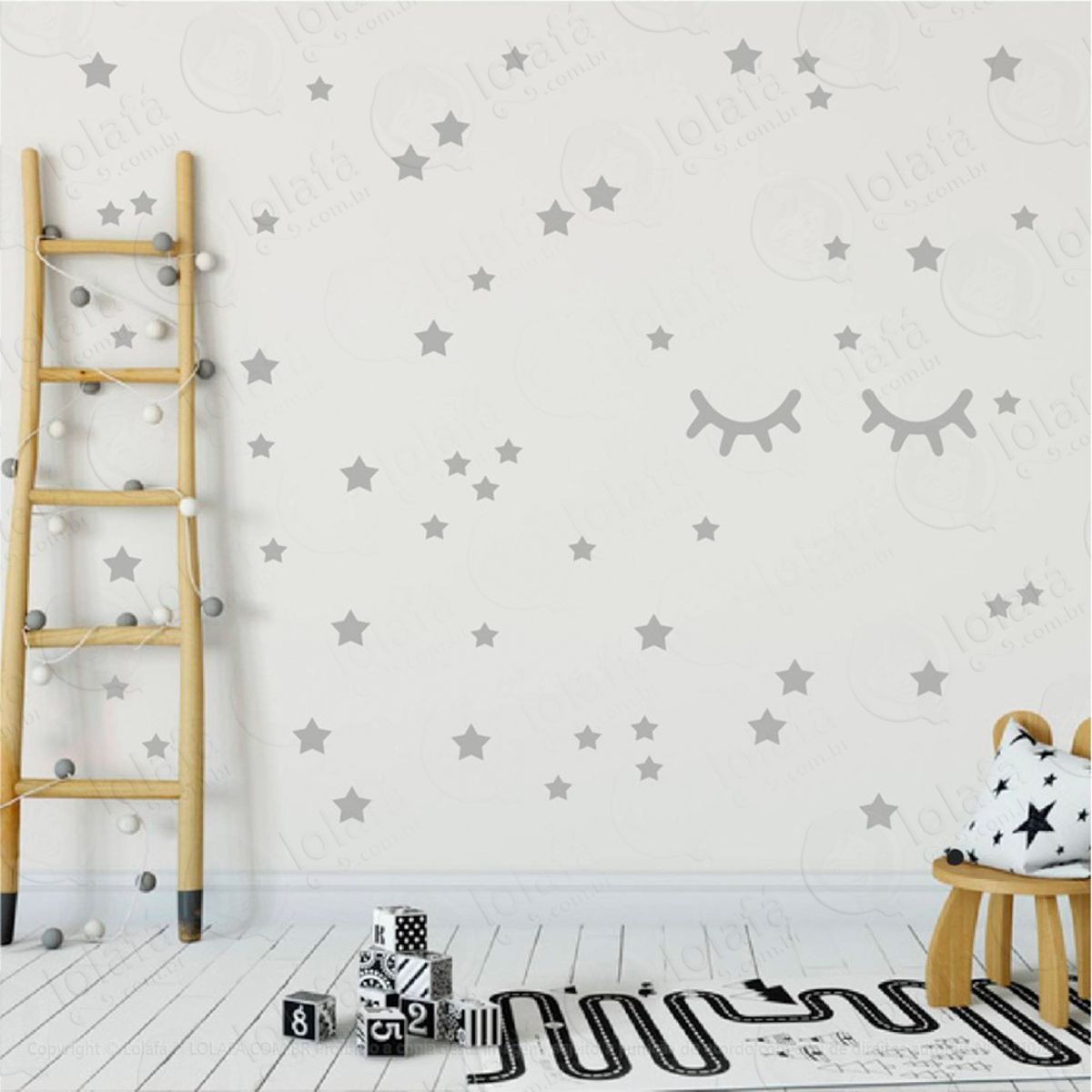 Adesivos Cílios e Estrelas 59 Peças Adesivos para Quarto de Bebê Infantil Mod:12