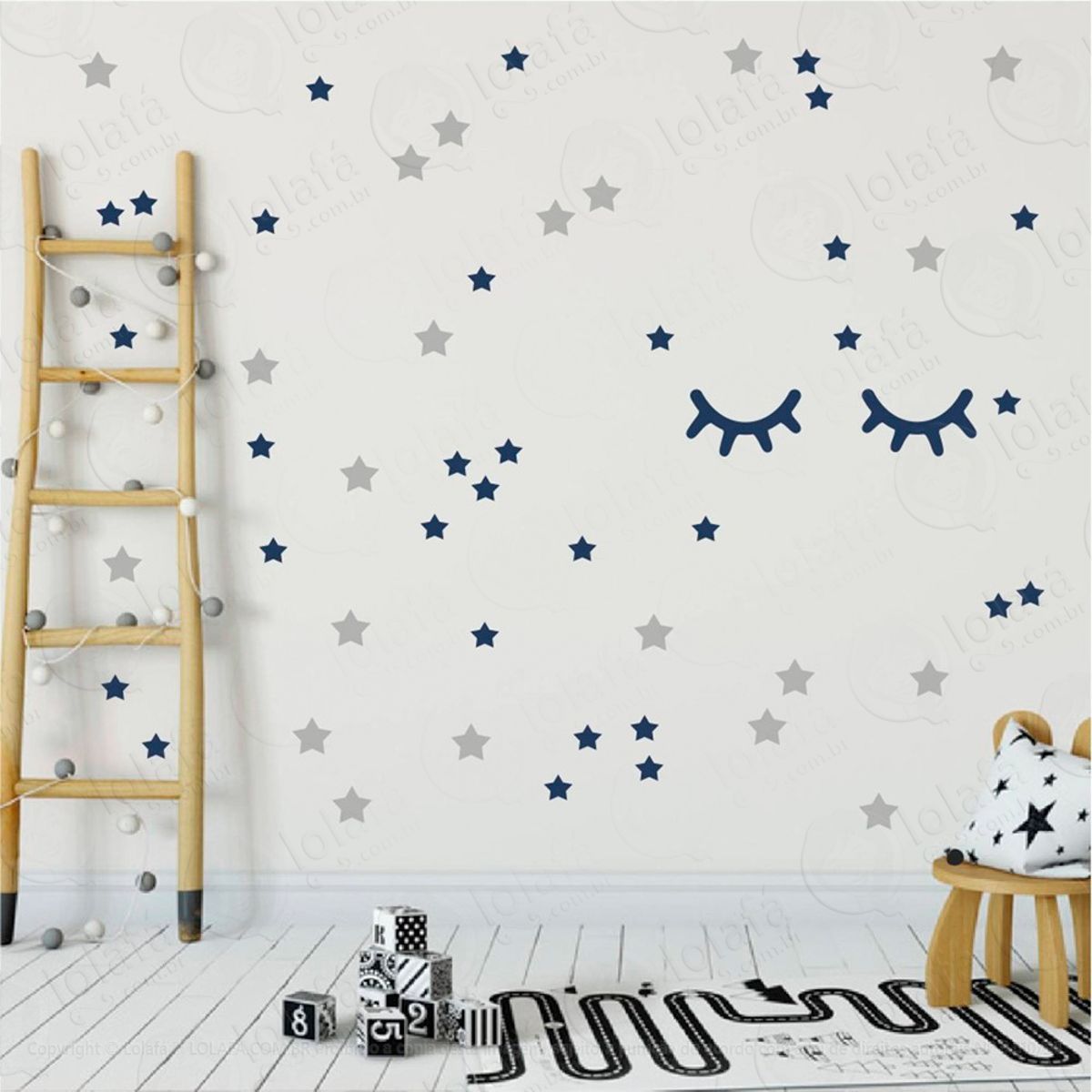 Adesivos Cílios e Estrelas 59 Peças Adesivos para Quarto de Bebê Infantil Mod:13