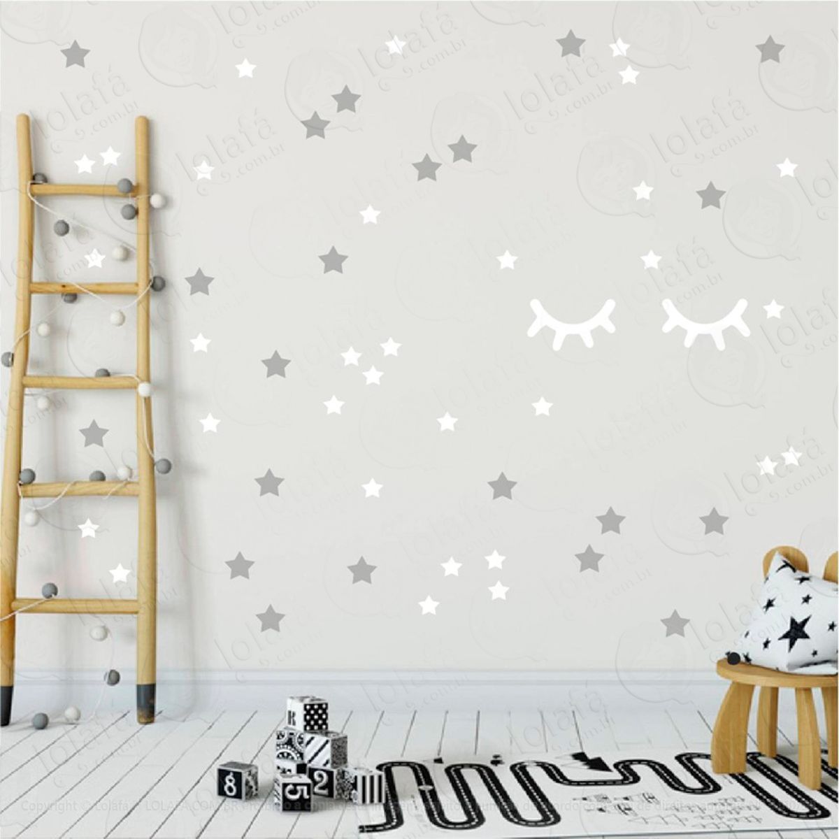 Adesivos Cílios e Estrelas 59 Peças Adesivos para Quarto de Bebê Infantil Mod:14
