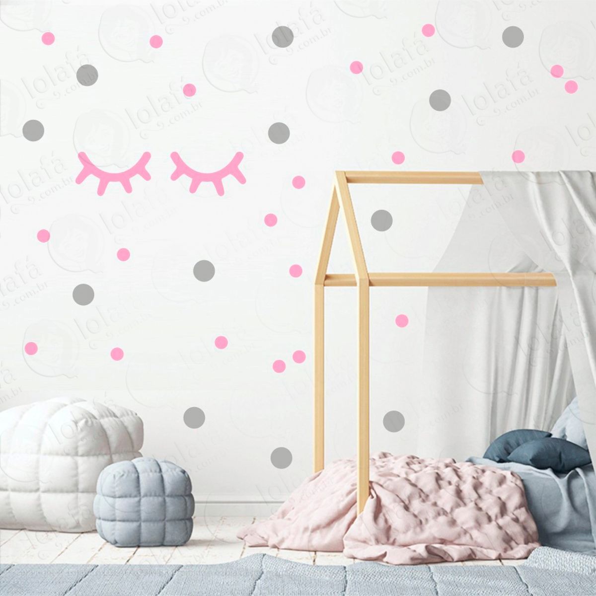 Adesivos Cílios e Bolinhas 98 Peças Adesivos para Quarto de Bebê Infantil Mod:28