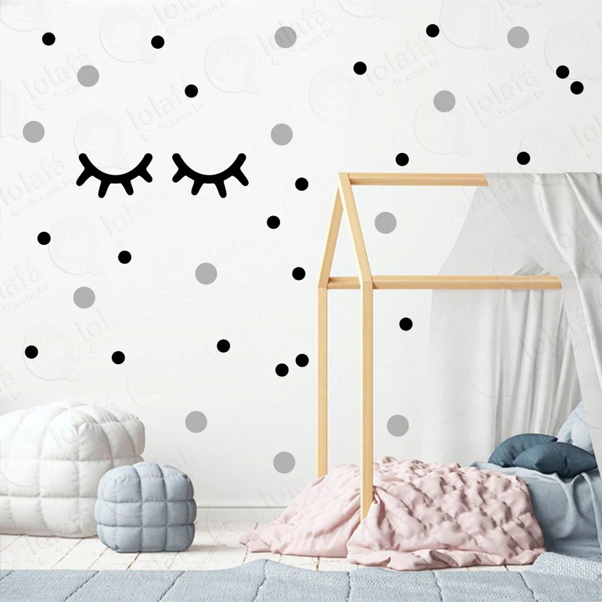 Adesivos Cílios e Bolinhas 98 Peças Adesivos para Quarto de Bebê Infantil Mod:29