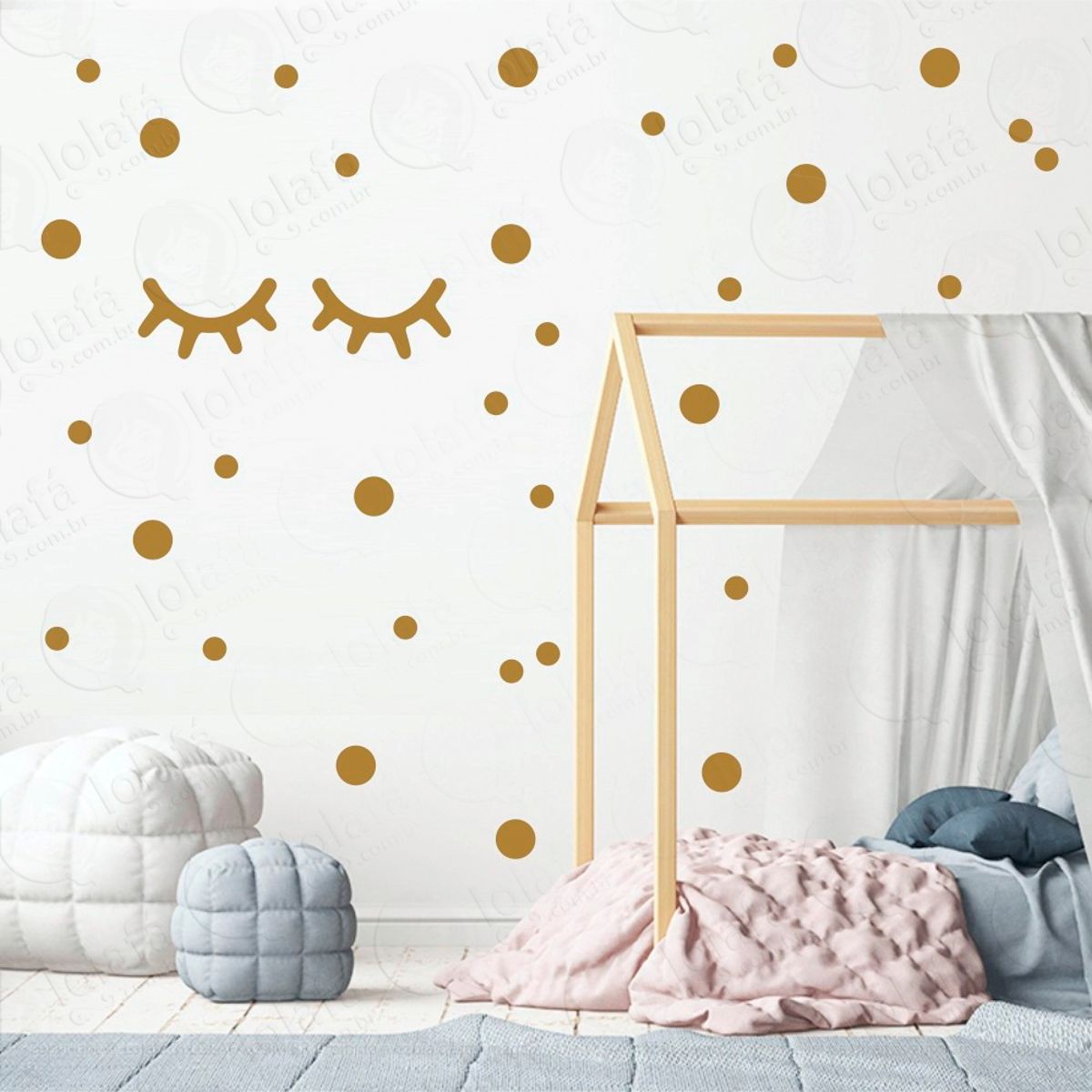 Adesivos Cílios e Bolinhas 98 Peças Adesivos para Quarto de Bebê Infantil Mod:30