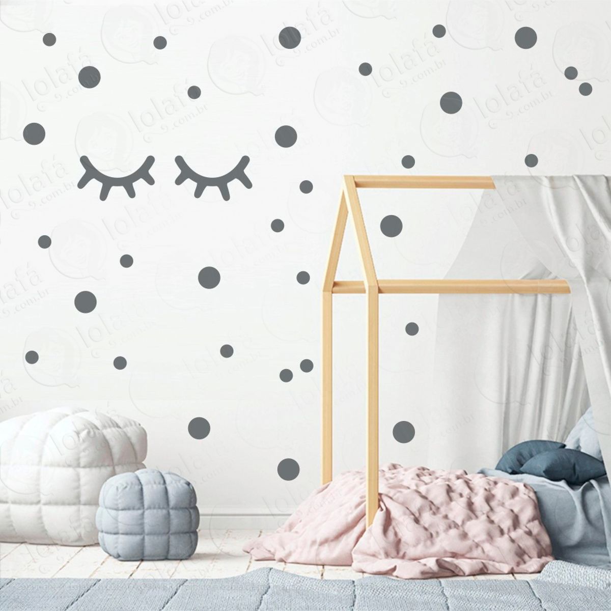 Adesivos Cílios e Bolinhas 98 Peças Adesivos para Quarto de Bebê Infantil Mod:33