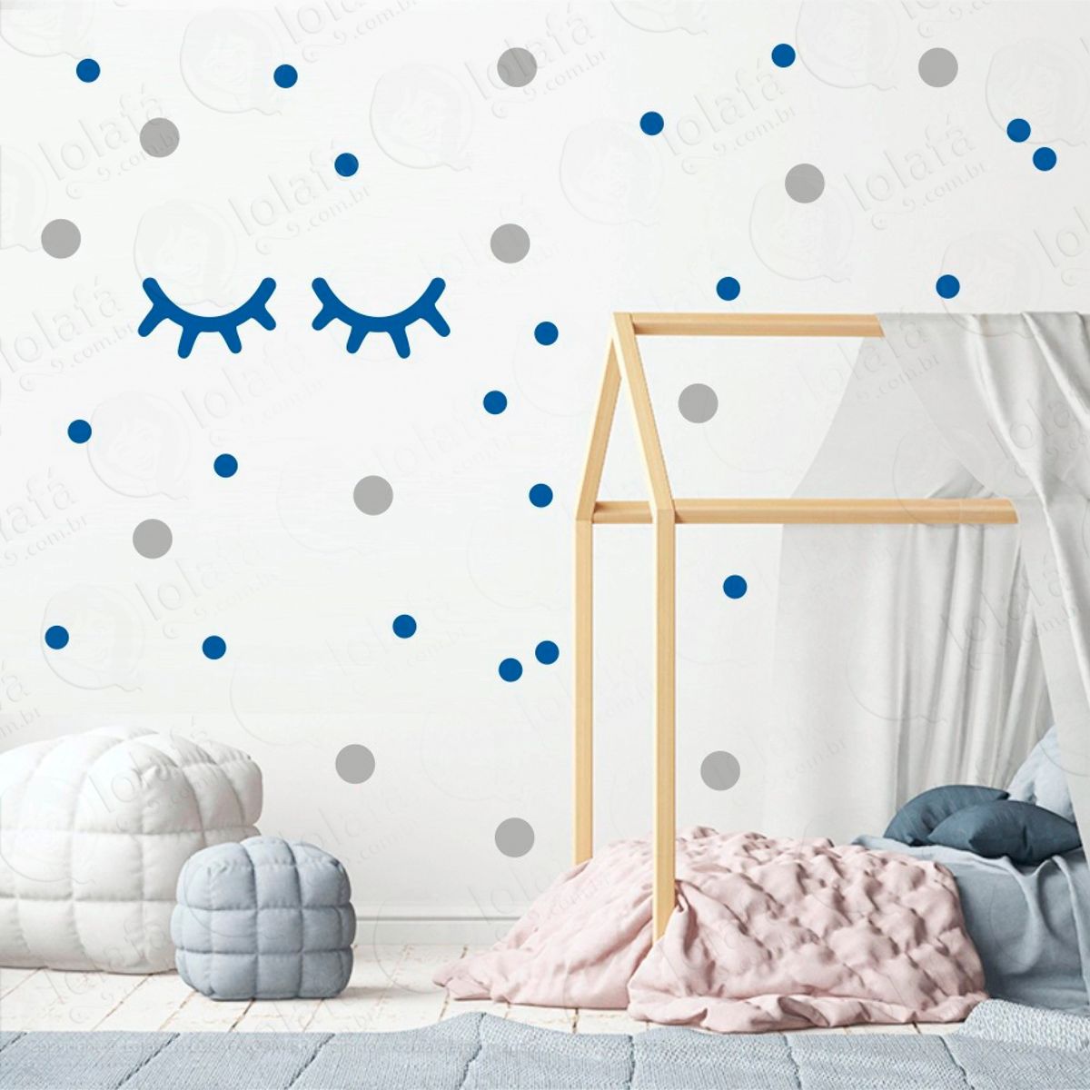 Adesivos Cílios e Bolinhas 98 Peças Adesivos para Quarto de Bebê Infantil Mod:34