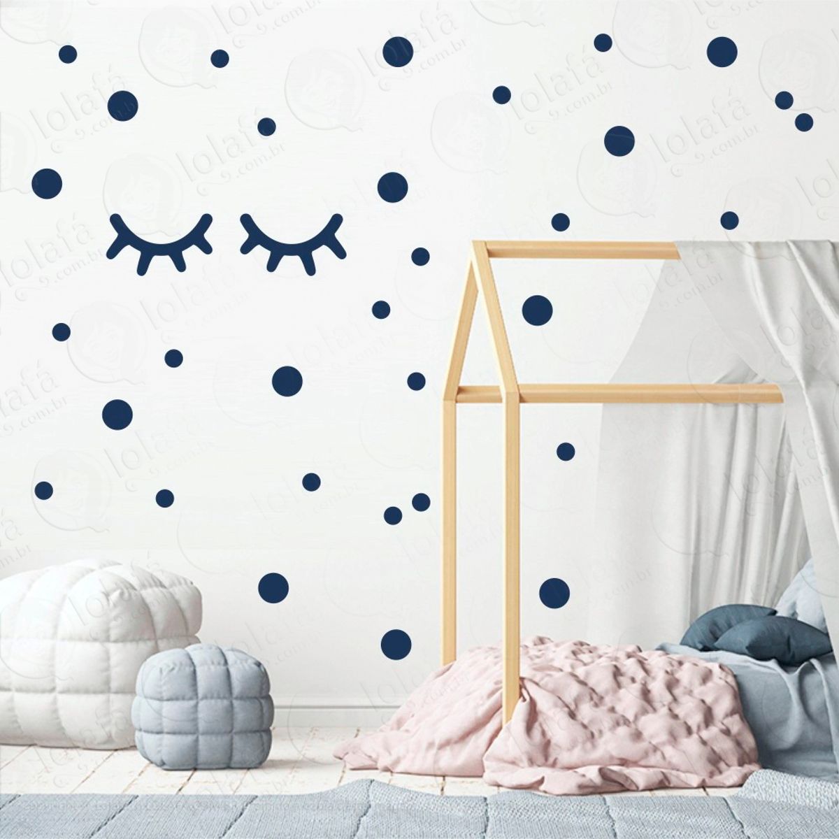 Adesivos Cílios e Bolinhas 98 Peças Adesivos para Quarto de Bebê Infantil Mod:35
