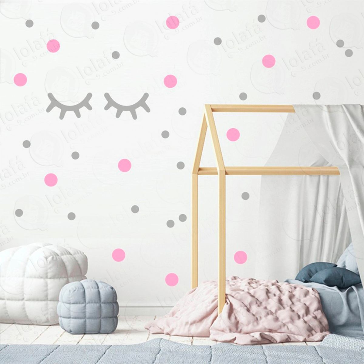 Adesivos Cílios e Bolinhas 98 Peças Adesivos para Quarto de Bebê Infantil Mod:36