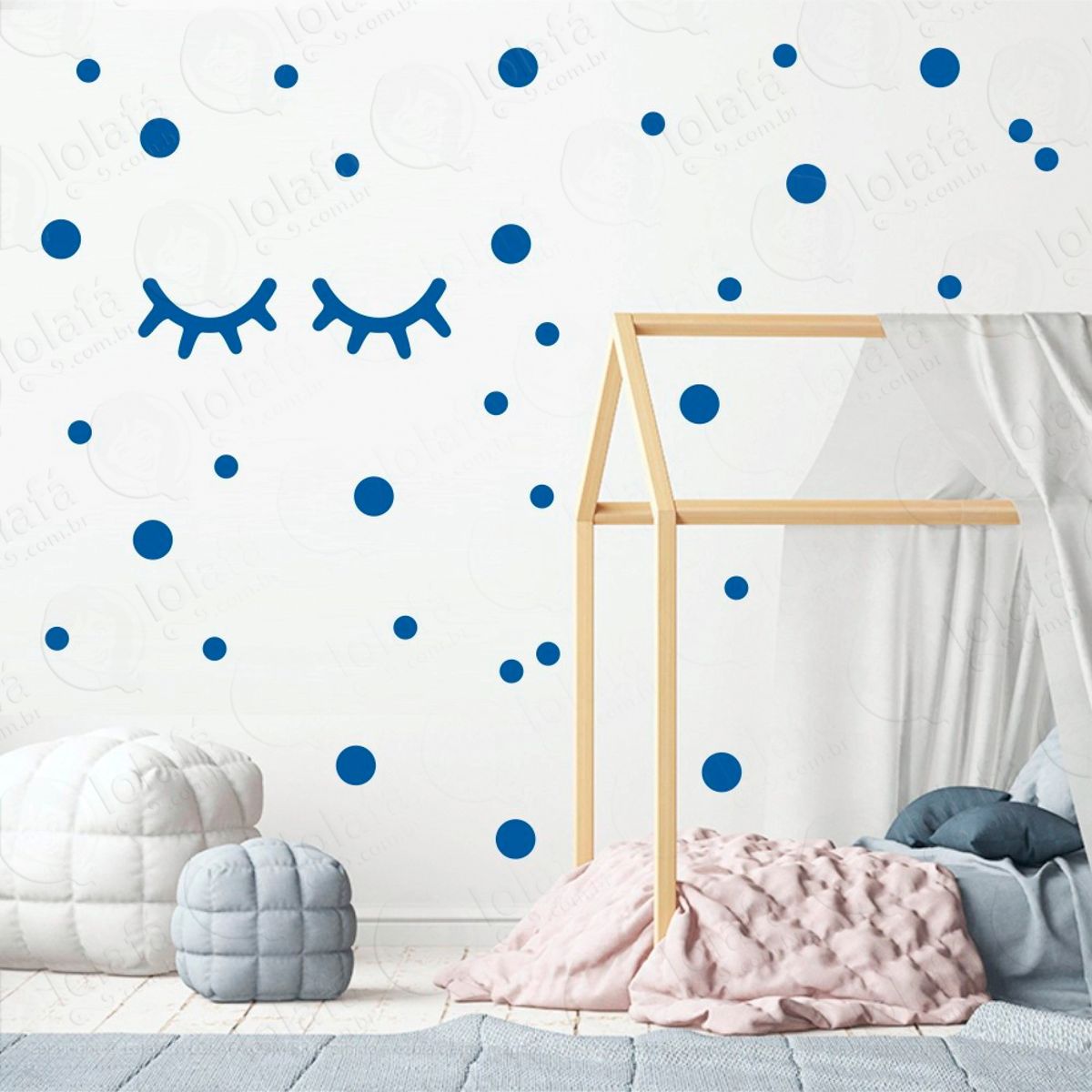Adesivos Cílios e Bolinhas 98 Peças Adesivos para Quarto de Bebê Infantil Mod:37