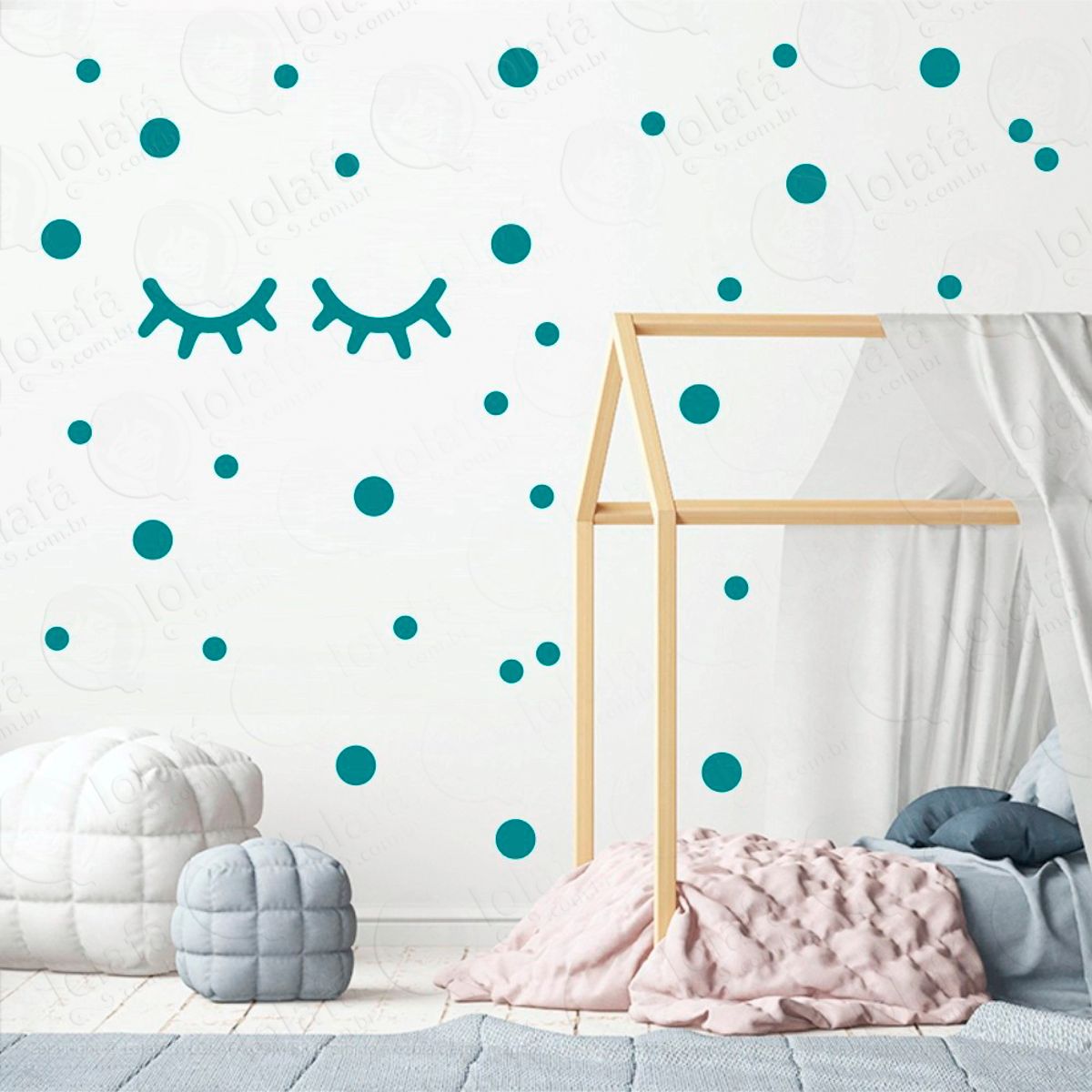 Adesivos Cílios e Bolinhas 98 Peças Adesivos para Quarto de Bebê Infantil Mod:38
