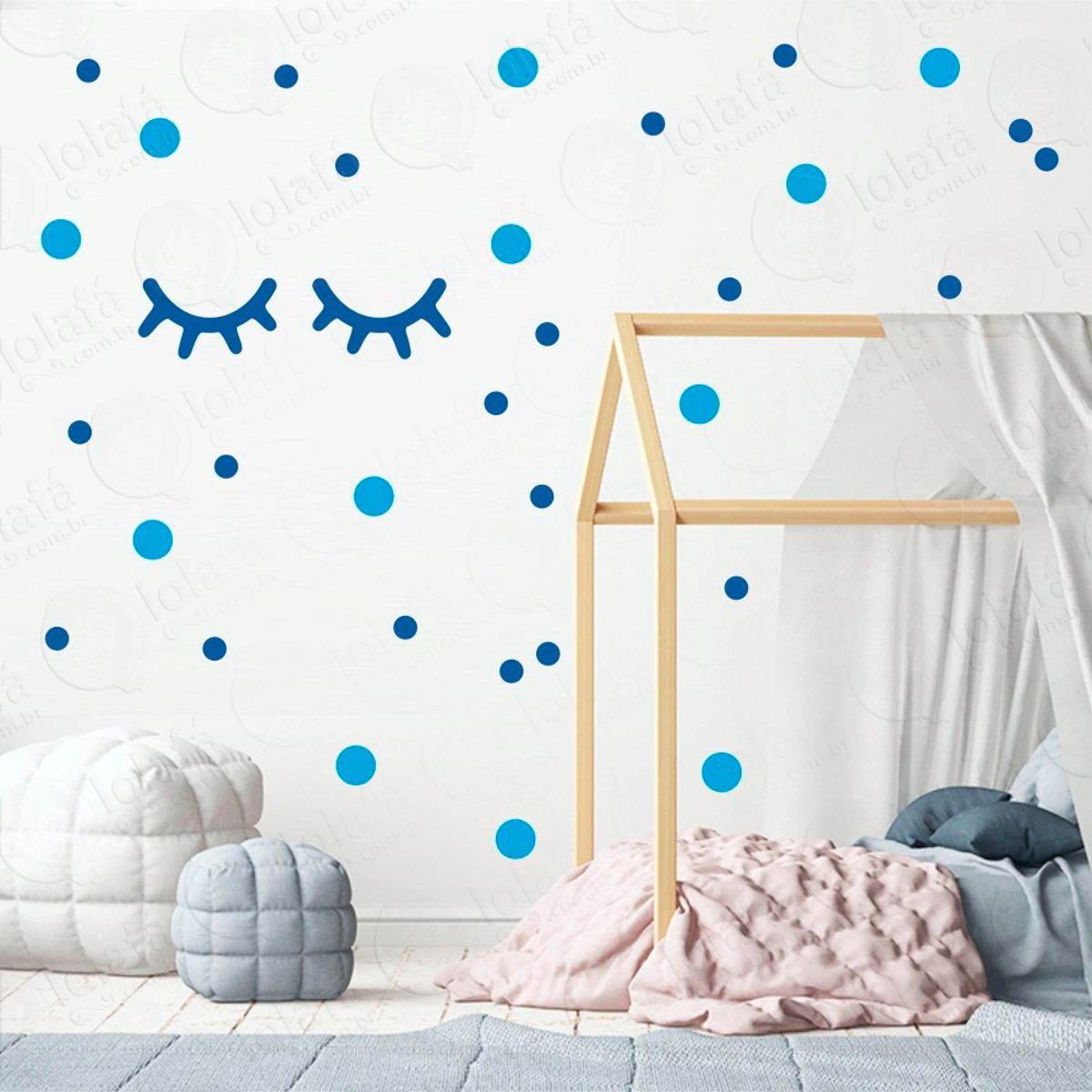 Adesivos Cílios e Bolinhas 98 Peças Adesivos para Quarto de Bebê Infantil Mod:39