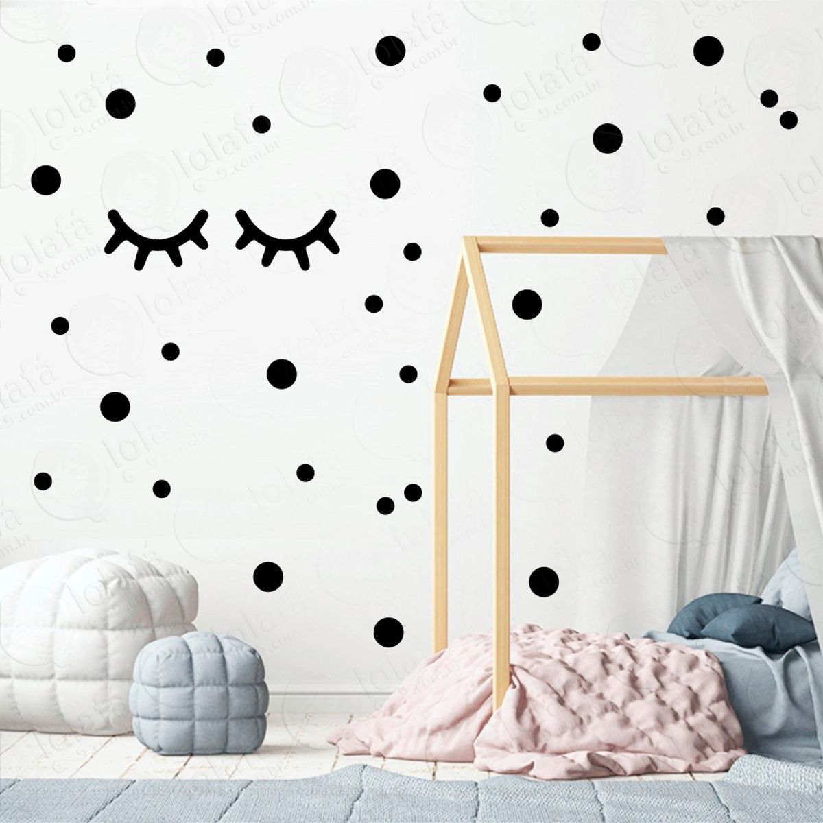 Adesivos Cílios e Bolinhas 98 Peças Adesivos para Quarto de Bebê Infantil Mod:41