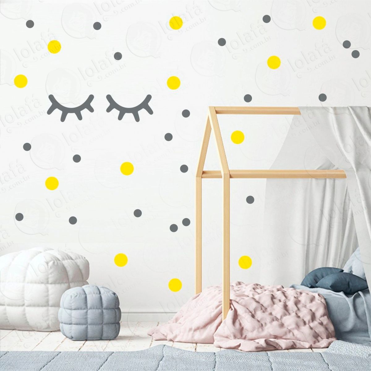 Adesivos Cílios e Bolinhas 98 Peças Adesivos para Quarto de Bebê Infantil Mod:42