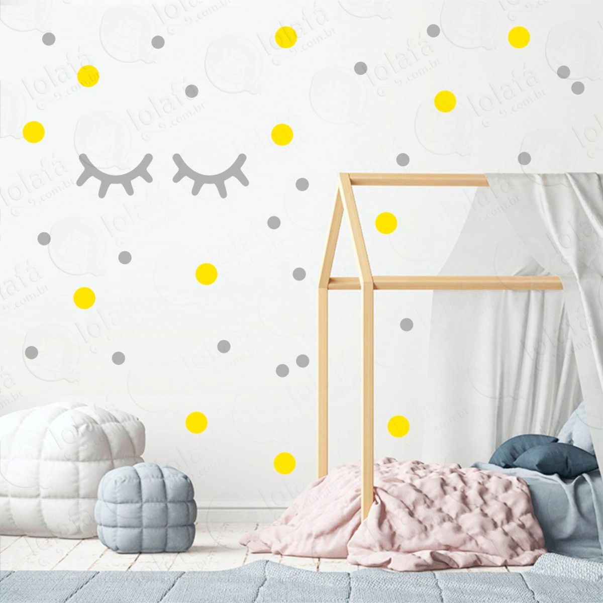 Adesivos Cílios e Bolinhas 98 Peças Adesivos para Quarto de Bebê Infantil Mod:43