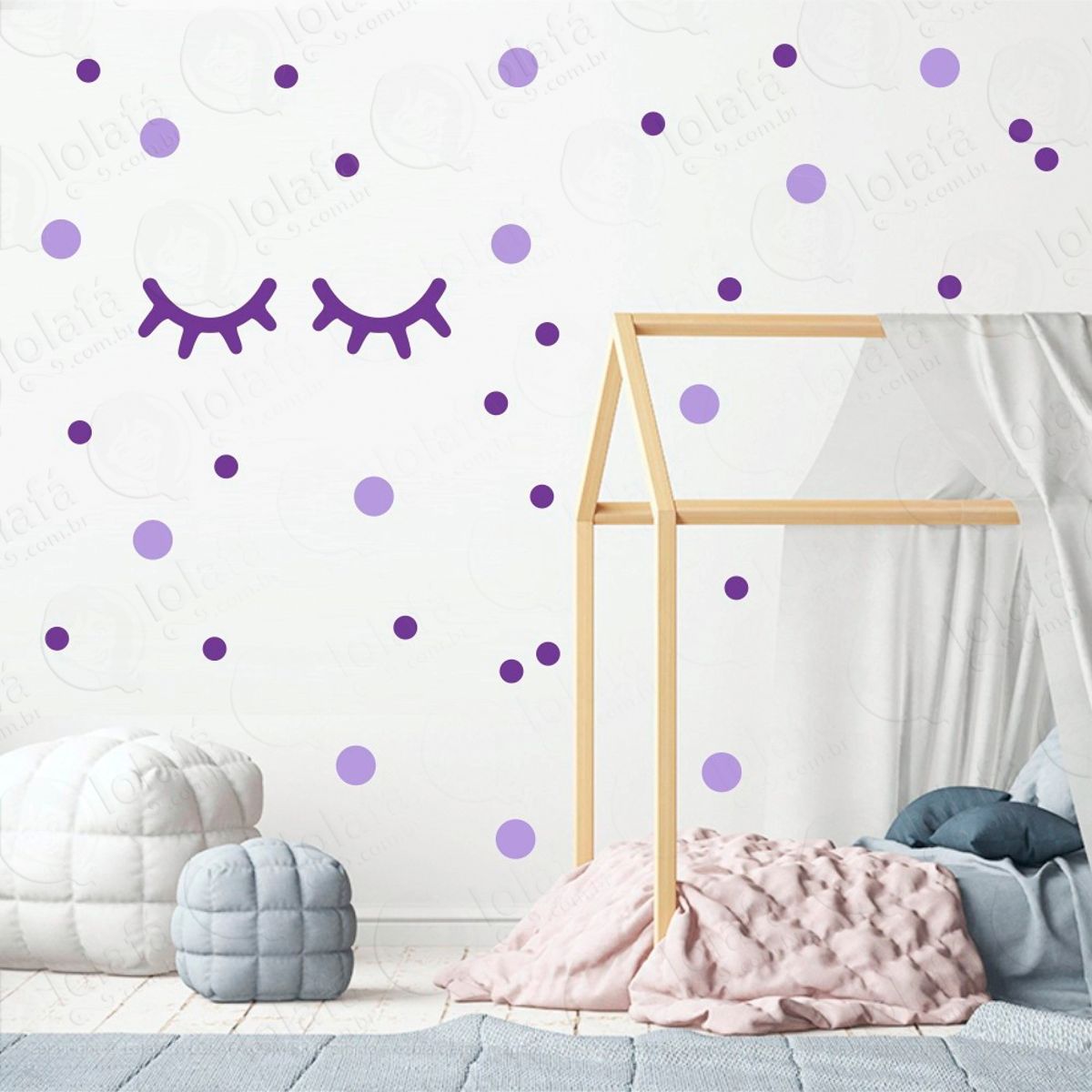 Adesivos Cílios e Bolinhas 98 Peças Adesivos para Quarto de Bebê Infantil Mod:45