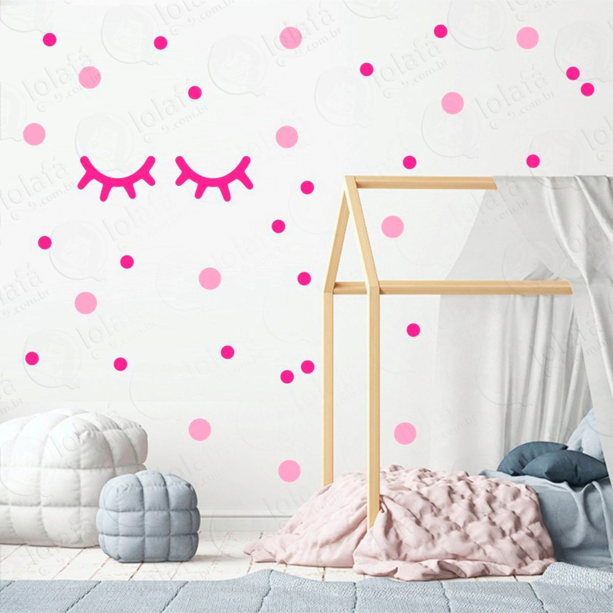 Adesivos Cílios e Bolinhas 98 Peças Adesivos para Quarto de Bebê Infantil Mod:46