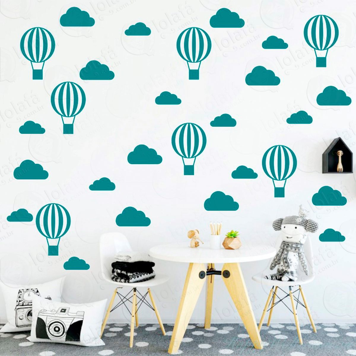 Adesivos Nuvens e Balões 56 Peças Adesivos para Quarto de Bebê Infantil Mod:47