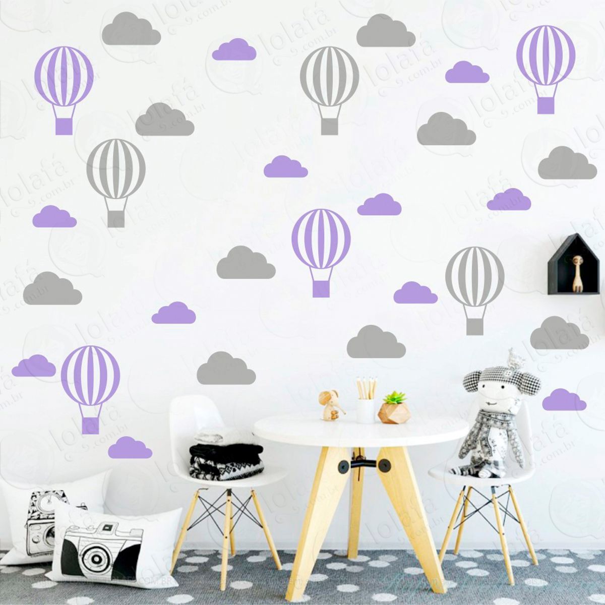 Adesivos Nuvens e Balões 56 Peças Adesivos para Quarto de Bebê Infantil Mod:48