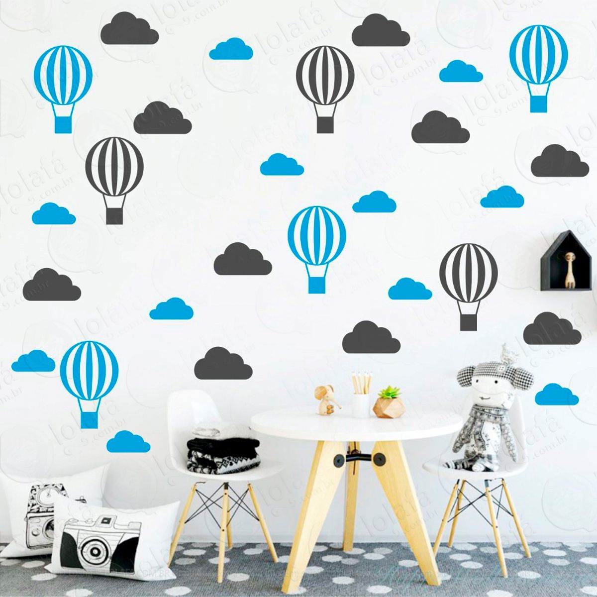 Adesivos Nuvens e Balões 56 Peças Adesivos para Quarto de Bebê Infantil Mod:50