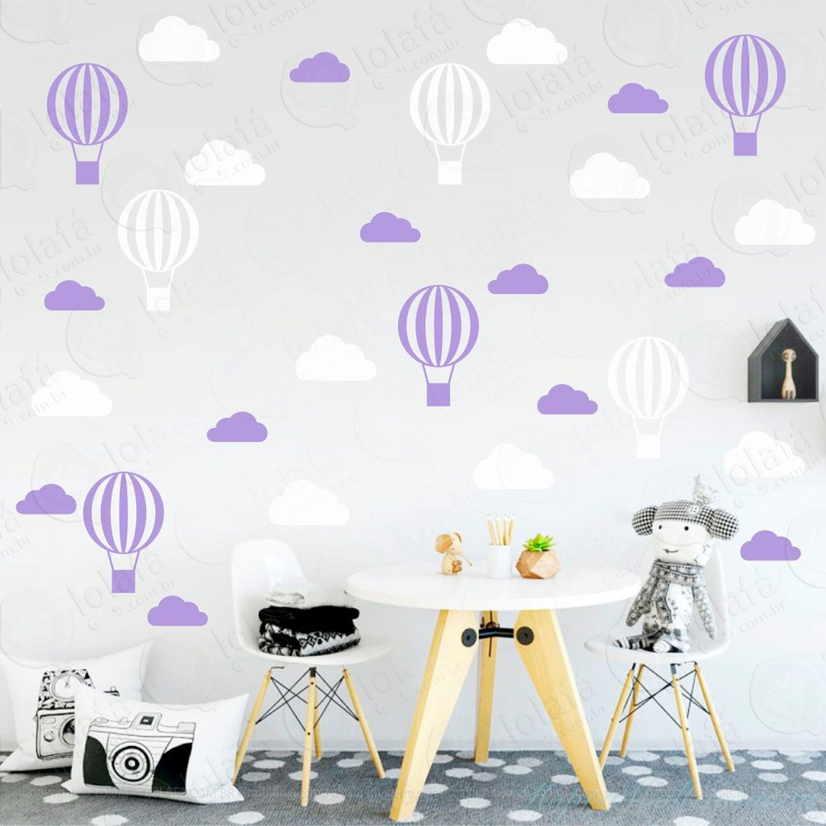 Adesivos Nuvens e Balões 56 Peças Adesivos para Quarto de Bebê Infantil Mod:51