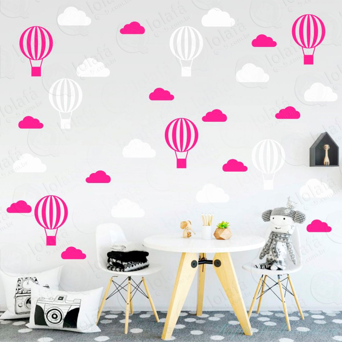 Adesivos Nuvens e Balões 56 Peças Adesivos para Quarto de Bebê Infantil Mod:52