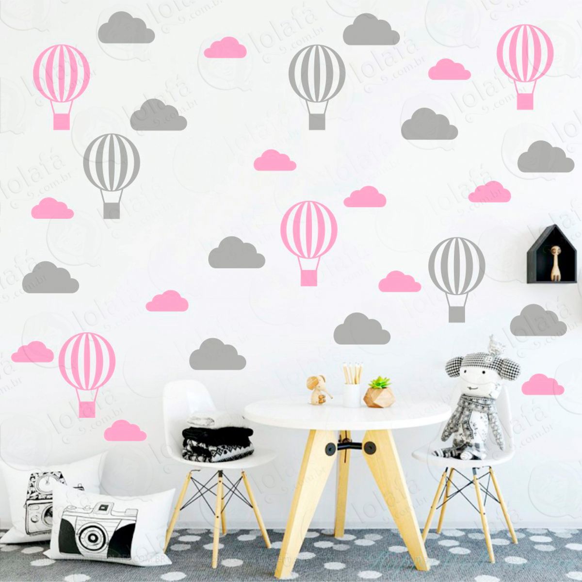 Adesivos Nuvens e Balões 56 Peças Adesivos para Quarto de Bebê Infantil Mod:53