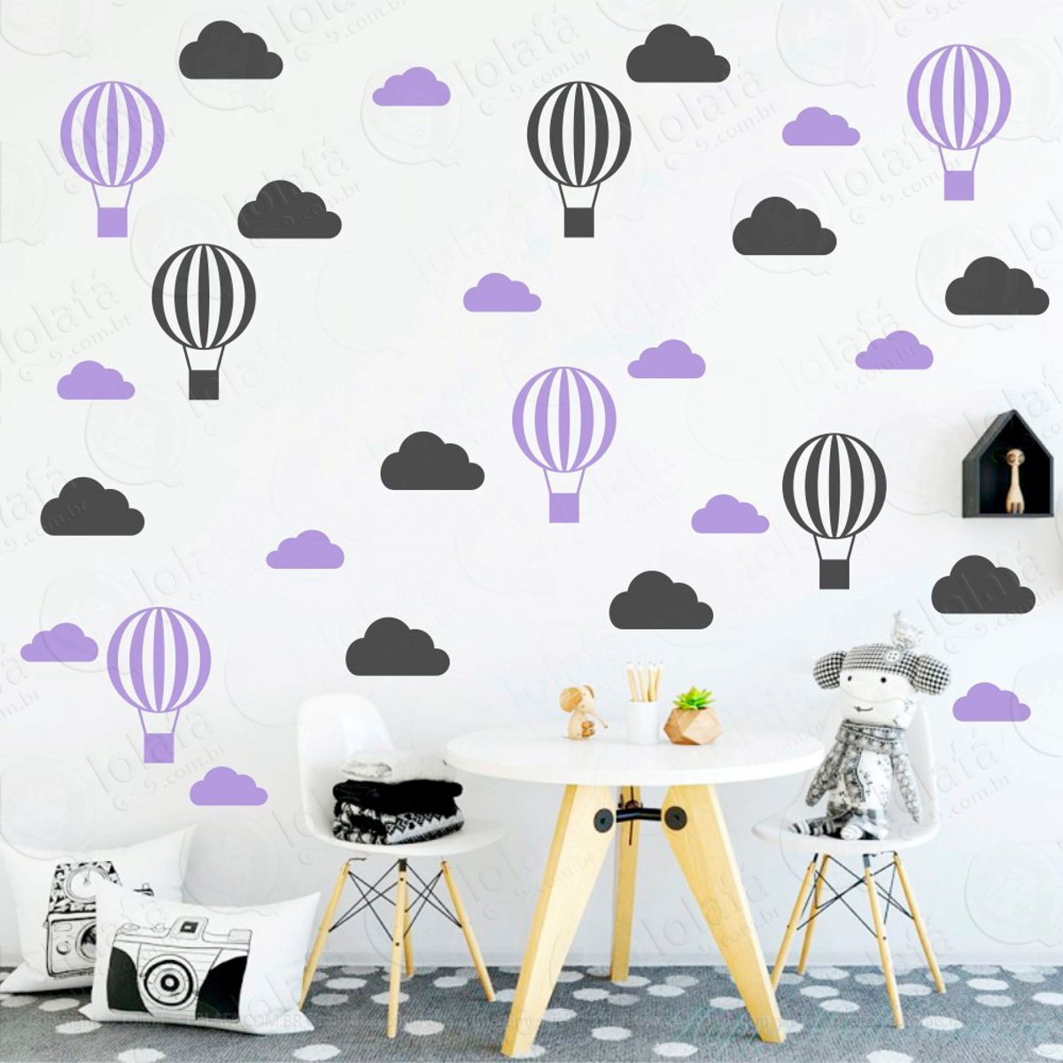 Adesivos Nuvens e Balões 56 Peças Adesivos para Quarto de Bebê Infantil Mod:58