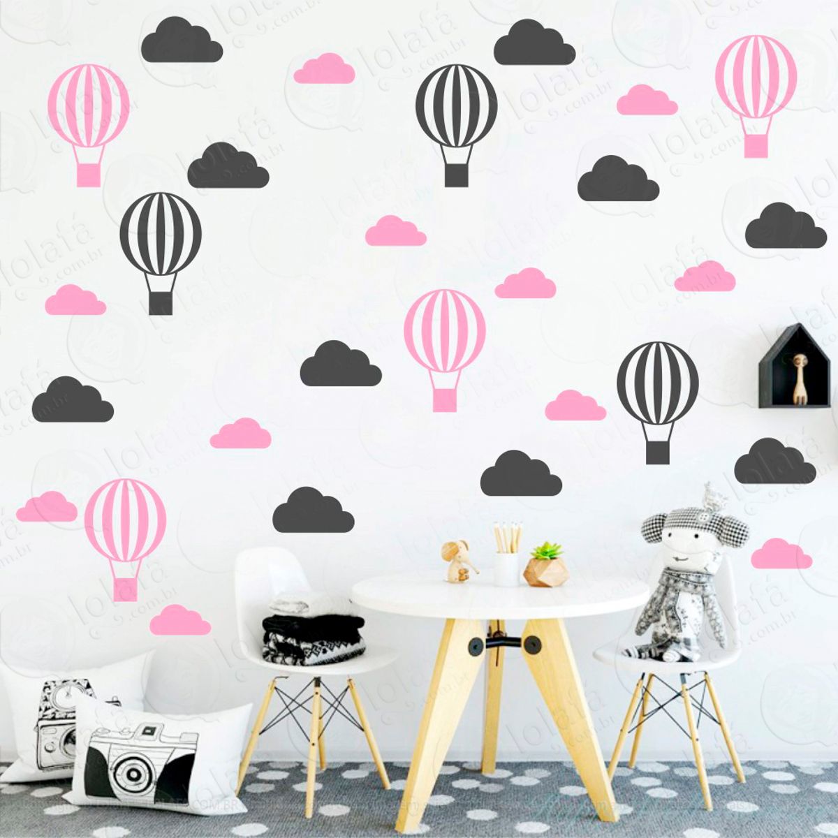 Adesivos Nuvens e Balões 56 Peças Adesivos para Quarto de Bebê Infantil Mod:60